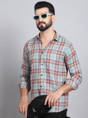 Tanip Men Checkered Casual Green Shirt