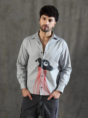 FUGAZEE Men Printed Casual Grey Shirt
