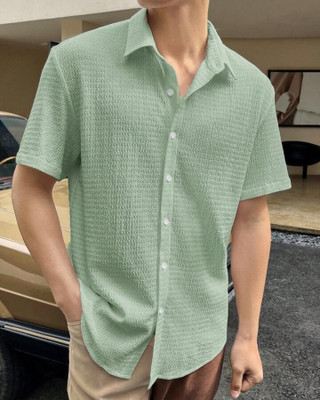 rocefas Men Self Design Casual Light Green Shirt