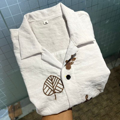 LEMZODIC Men Embroidered Casual White Shirt