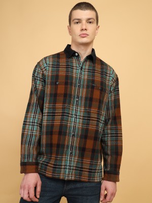 Wrangler Men Checkered Casual Brown Shirt