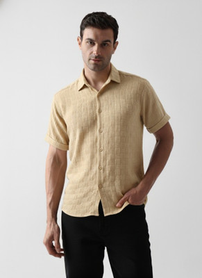 Leriya Fashion Men Self Design Casual Yellow Shirt