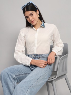 Ravaiyaa - Attitude Is Everything Women Solid Casual White Shirt