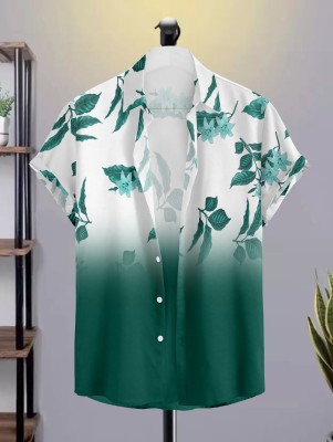 LAMBOO Men Printed Casual Green, White Shirt