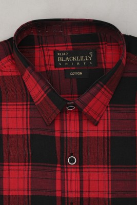 CottonMS Men Checkered Casual Black, Red Shirt