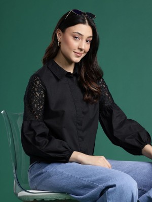 Dressberry Women Solid Casual Black Shirt