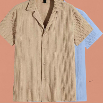 Jenil Fashion Men Solid Casual Cream, Light Blue Shirt(Pack of 2)