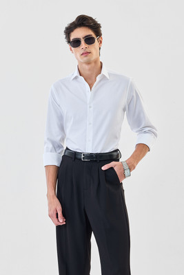 Snitch Men Self Design Formal White Shirt