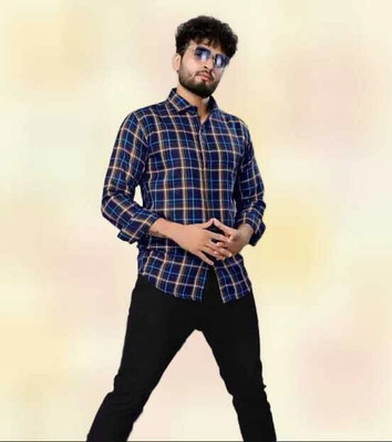 Manav Creation Men Checkered Casual Yellow Shirt