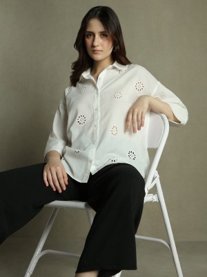 DL Woman Women Self Design Casual White Shirt