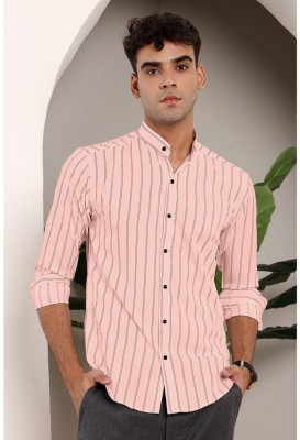 LINOGES Men Striped Casual Pink Shirt