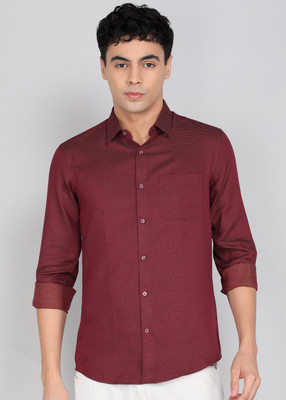 PETER ENGLAND Men Self Design Casual Maroon Shirt