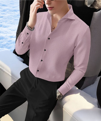 gurukrupa creation Men Self Design Casual Pink Shirt