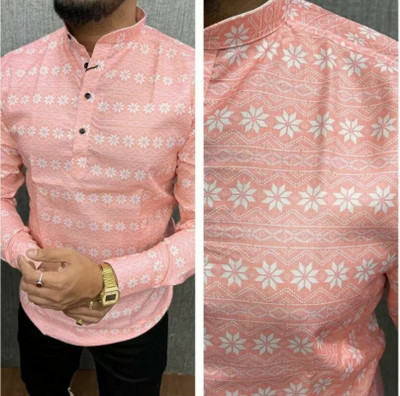 welcron creation Men Striped Casual Pink, White Shirt