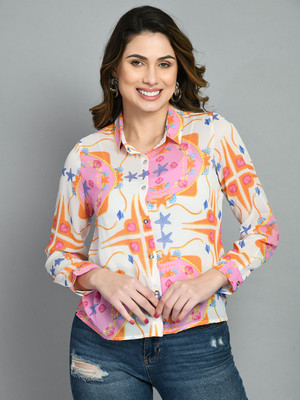 ADRIANA Women Printed Casual White Shirt