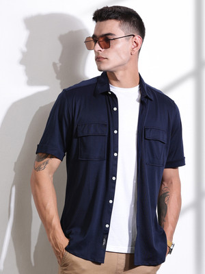 THOMAS SCOTT Men Solid Casual Dark Blue Shirt