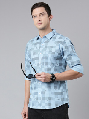 METRONAUT Men Printed Casual Light Blue, Grey Shirt