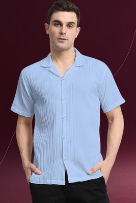 A DEEMOON TREND Men Solid Casual Light Blue Shirt