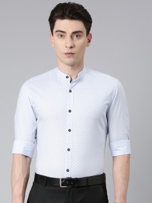 5TH ANFOLD Men Printed Formal Light Blue, White Shirt