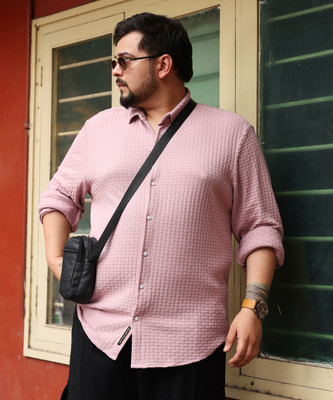Instafab Plus Men Self Design Casual Pink Shirt
