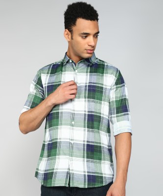 Kolor Fusion Men Checkered Casual Green, Blue, White Shirt