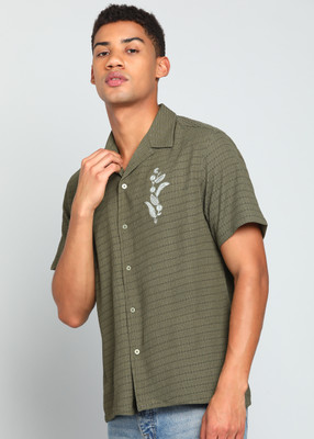 INDICLUB Men Self Design Casual Green Shirt