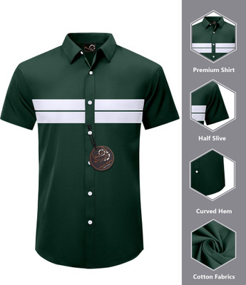 GAZZY CREATION Men Striped Casual Green Shirt