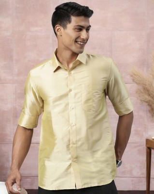 Tattva Men Solid Casual Cream Shirt