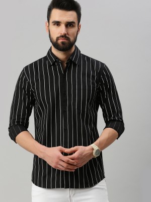 PeppyZone Men Striped Casual Black Shirt