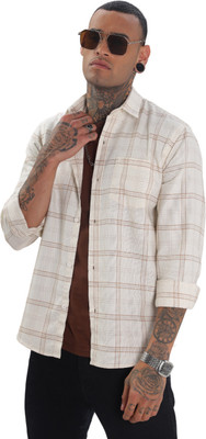 BS BLUE SQUAD Men Checkered Casual White Shirt