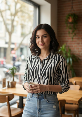 LYRIVA Women Printed Formal White Shirt