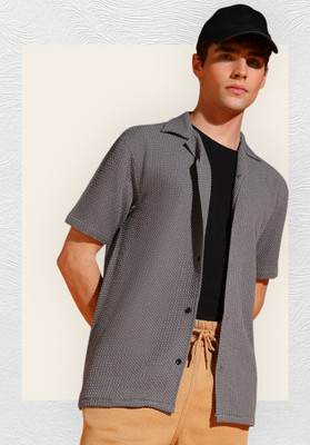 INDICLUB Men Self Design Casual Grey Shirt