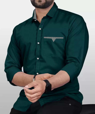 DIMMY Men Solid Casual Dark Green Shirt
