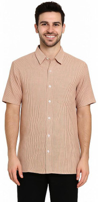 Hasnufashion Men Striped Casual Brown, White Shirt