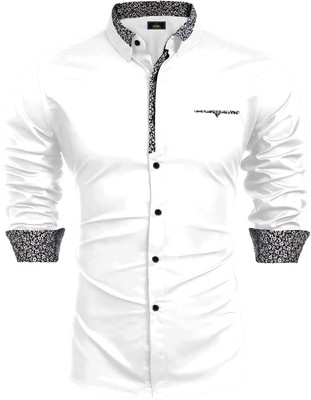 METRONAUT Men Printed Casual White Shirt