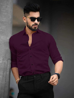 METRONAUT Men Solid Casual Purple Shirt