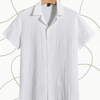 A DEEMOON Men Self Design Formal Gold Shirt