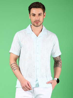 V-MART Men Self Design Casual Light Blue Shirt