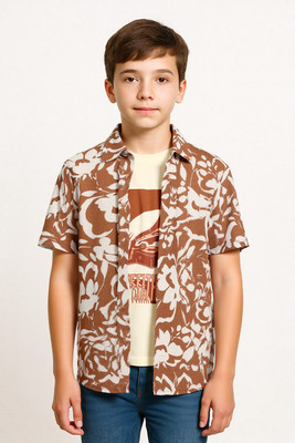 Charchit Boys Printed Casual Brown, White Shirt