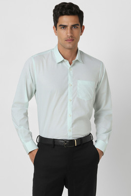 PETER ENGLAND Men Self Design Formal Green Shirt