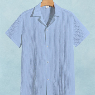SHIRTWALA Men Self Design, Printed Casual Light Blue Shirt
