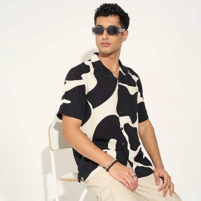 PEOPLE Men Printed Casual Black, White Shirt