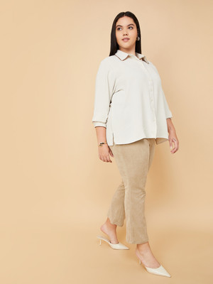 MAX Women Self Design Casual Beige Shirt