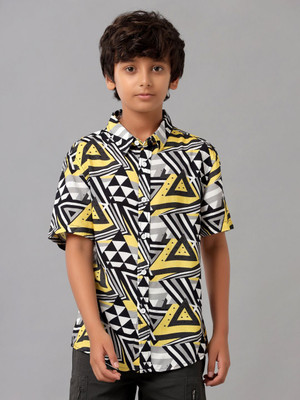 Under Fourteen Only Boys Printed Casual Yellow, Black, Grey Shirt
