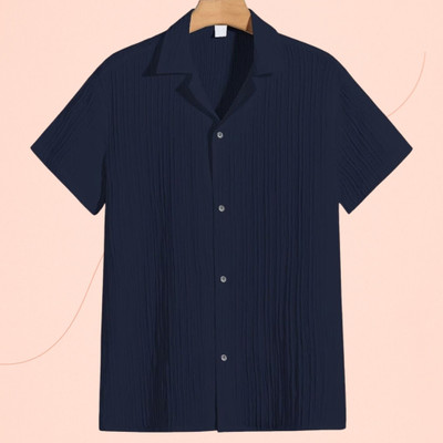 A DEEMOON TREND Men Self Design Casual Dark Blue Shirt