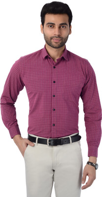 5TH ANFOLD Men Checkered Formal Maroon Shirt