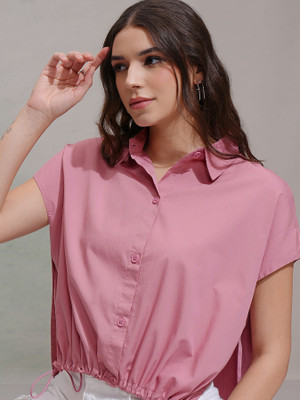 Tokyo Talkies Women Solid Casual Pink Shirt
