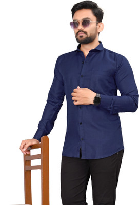 Vilantra Fashion Men Solid Casual Dark Blue Shirt