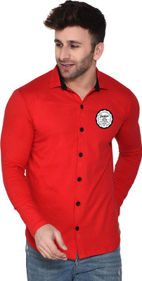 GEUM Men Self Design Casual Red Shirt
