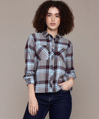Roadster Women Checkered Casual Grey Shirt